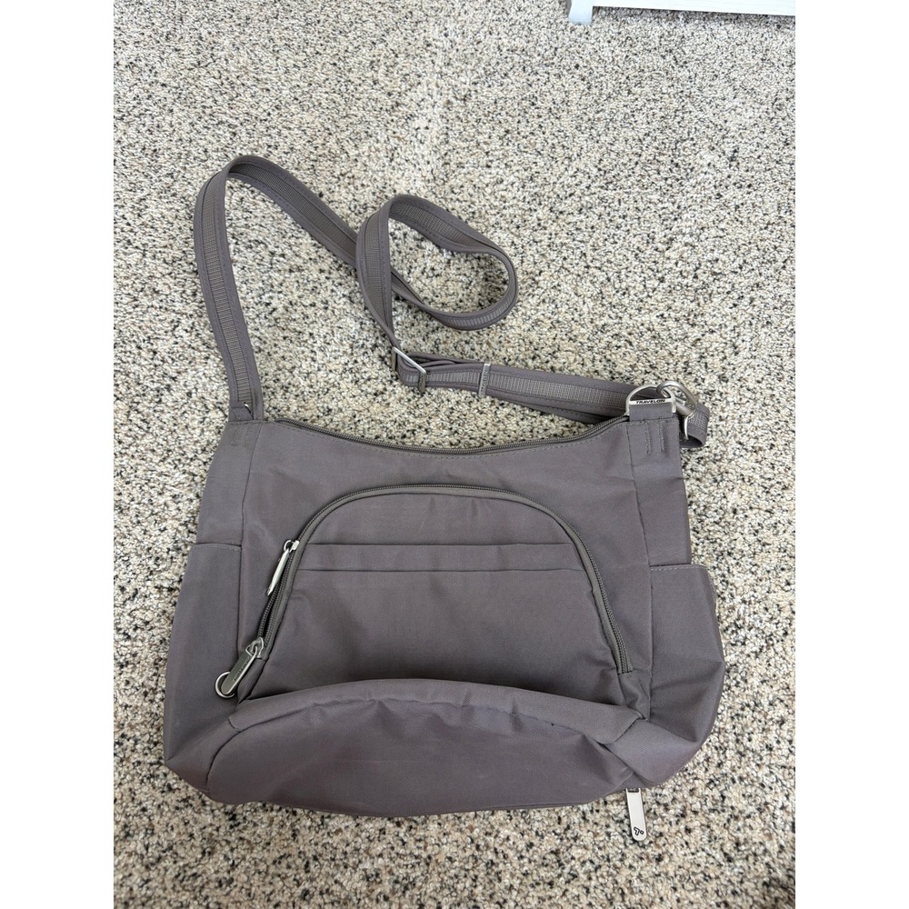 Travelon Crossbody Bucket Bag Anti-Theft RFID Gray Travel Lock Zippers